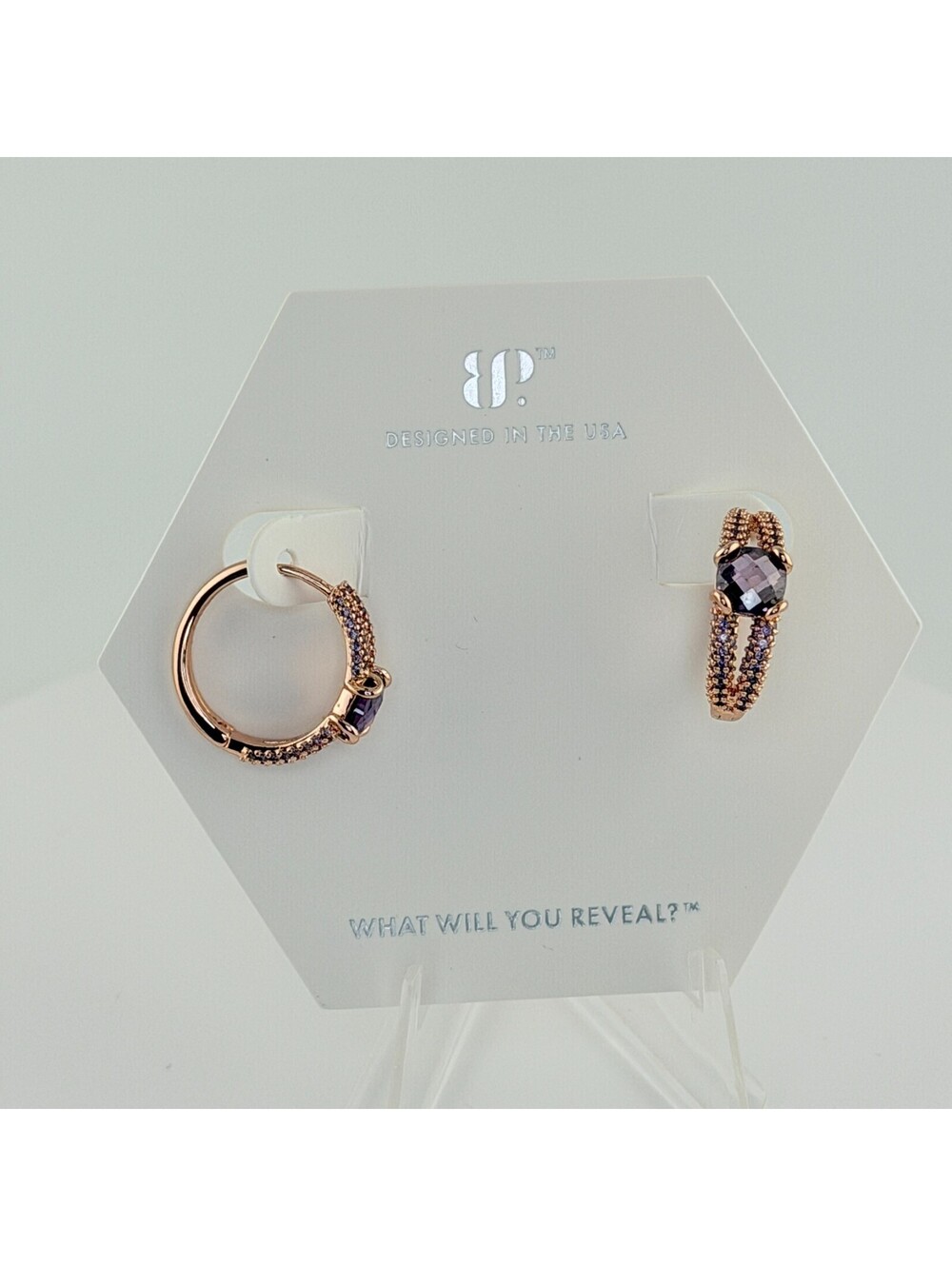Bomb Party February Hoops "Steps To Innocence" Amethyst on Rose Gold ER78930